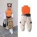 Mother&Kids Girls' summer solid color pit striped vest set feet cargo pants belt three-piece set_viptrois.com