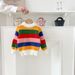 Mother & Kids Children's Rainbow Sweater Boys 2024 Autumn And Winter Baby Loose Lazy Top Girls Striped Knitted Pullover_viptrois.com