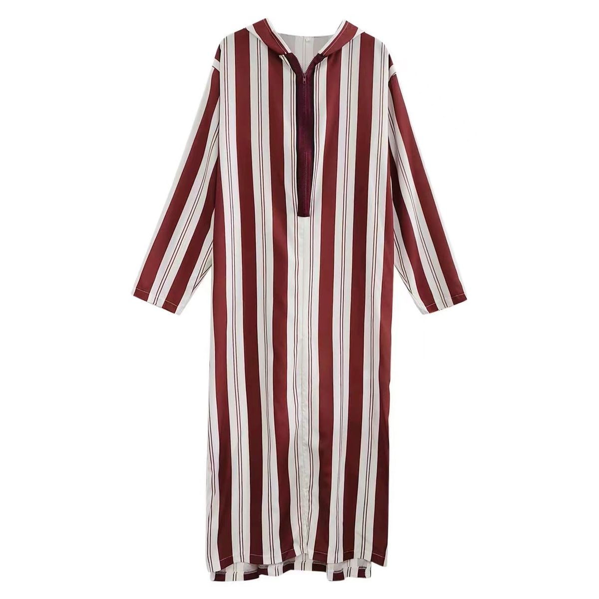Men's Clothing Color Matching Striped Long Robe Hoodie Ethnic Style Kebaya_viptrois.com