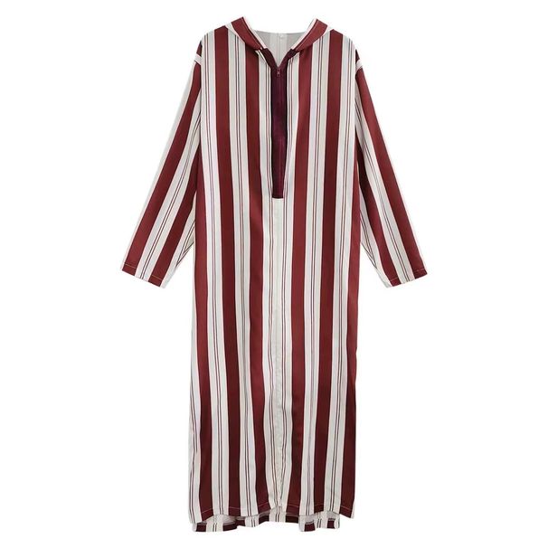 Men's Clothing Color Matching Striped Long Robe Hoodie Ethnic Style Kebaya_viptrois.com