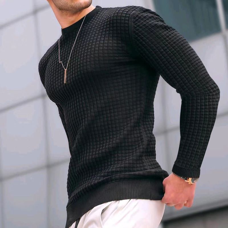 Men's Clothing Small Square Men's Trendy Round Neck Pullover Trendy Loose Knitted Long Sleeved Top For Men_viptrois.com
