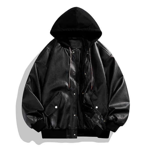 Hoodie Vintage Faux Leather Jackets Trendy Cool Black Faux Suede PU Leather Jackets Men's Hip Hop Style Luxury Leather Clothes_viptrois.com