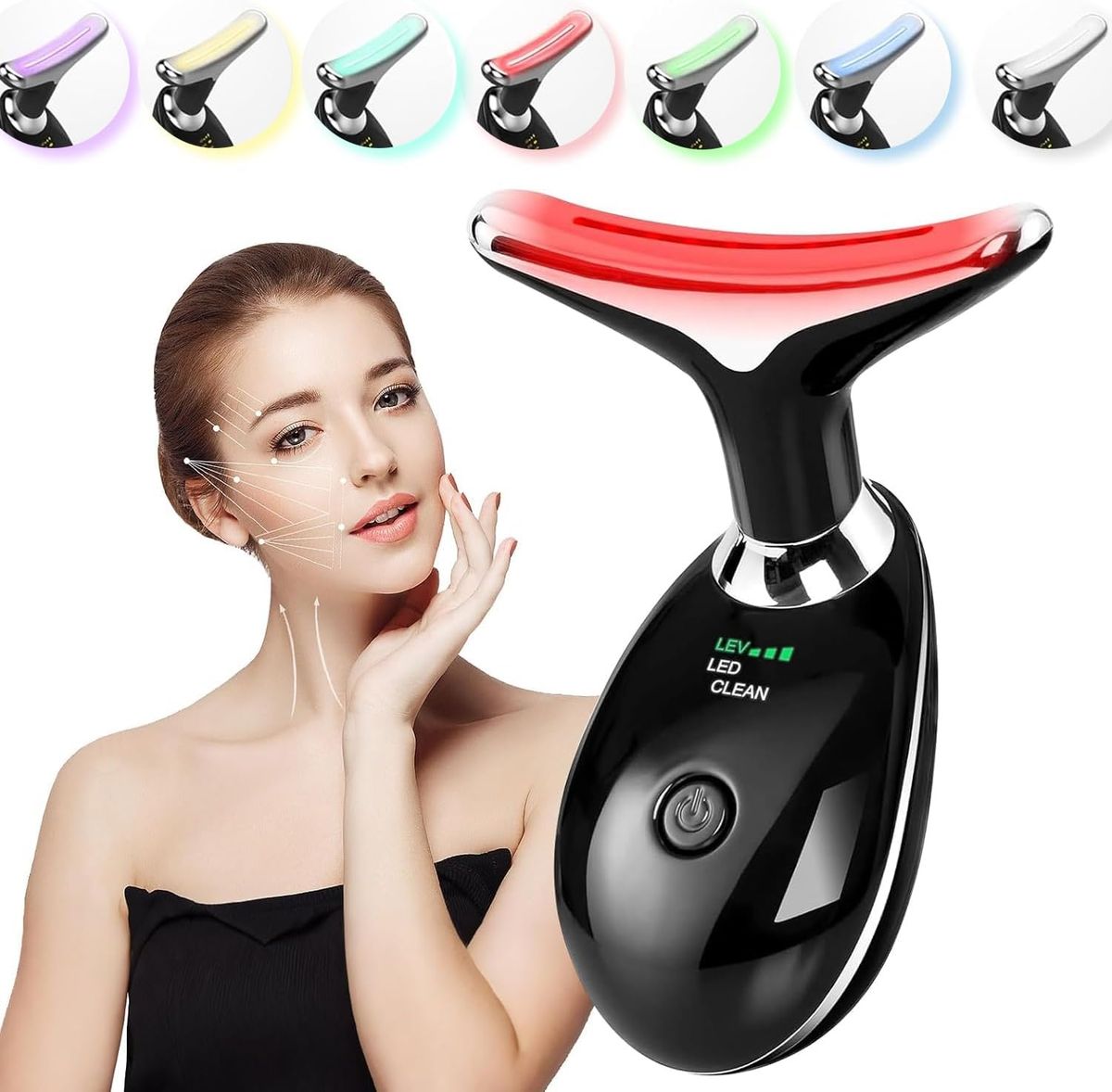 Facial And Neck Massager, Lymphatic Drainage Facial Massager , Equipped With 7-Color Face Culpting Wand (Black)_viptrois.com