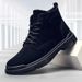 Men's Casual Work Boots - Round Toe Canvas High-Top Lace-Up Shoes With Rubber Sole For Autumn & Winter (Black/Brown, Single & Lined Options)_viptrois.com
