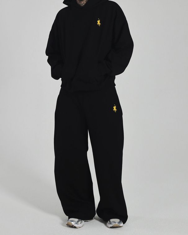 Men’s Pony Print Hoodie Set – Trendy Streetwear Pullover & Joggers (96% Polyester, Black, S-XXXL)_viptrois.com
