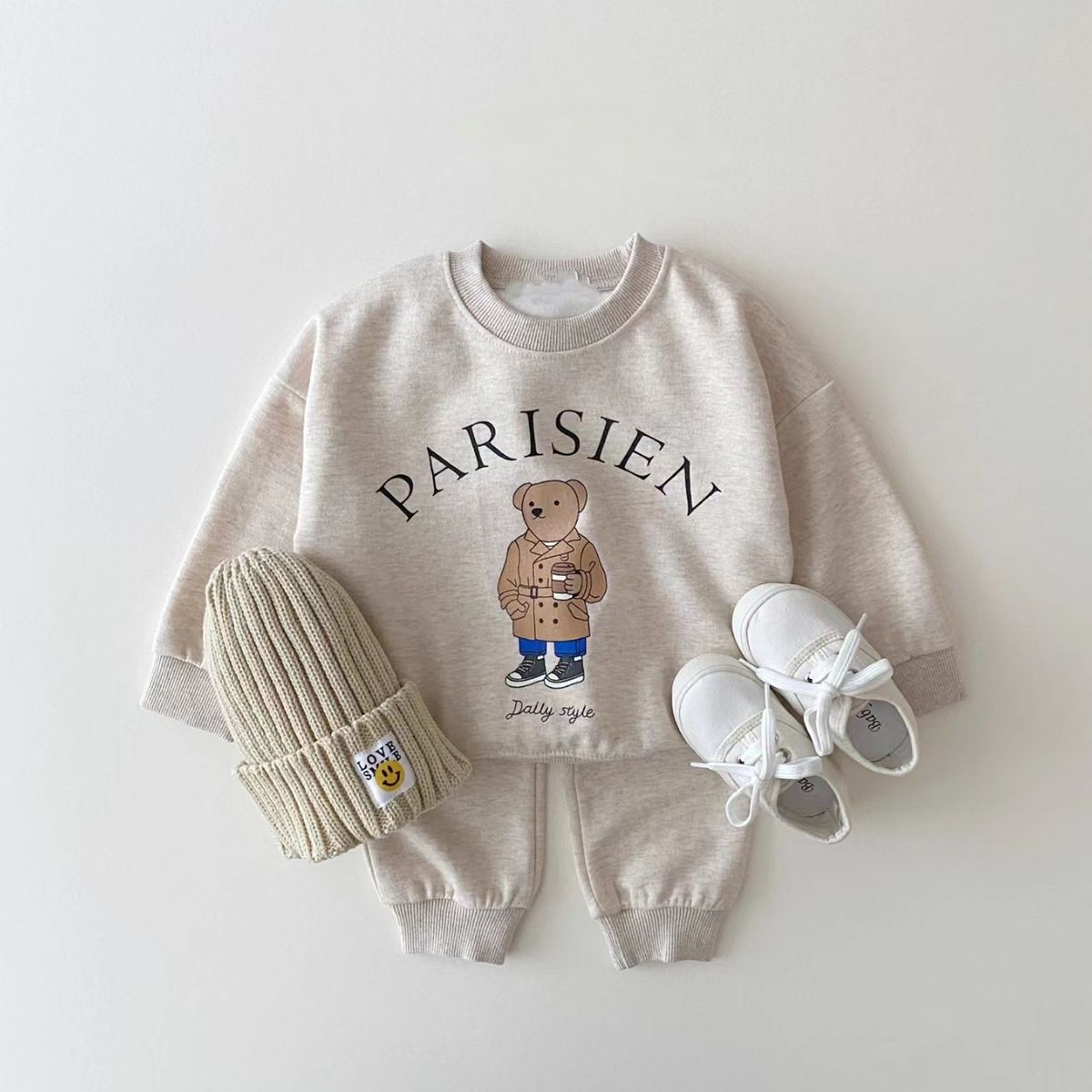 Mother & Kids Children's Clothing New Autumn Small And Large Children's Cartoon Bear Sweater Casual Pants Suit Elastic_viptrois.com