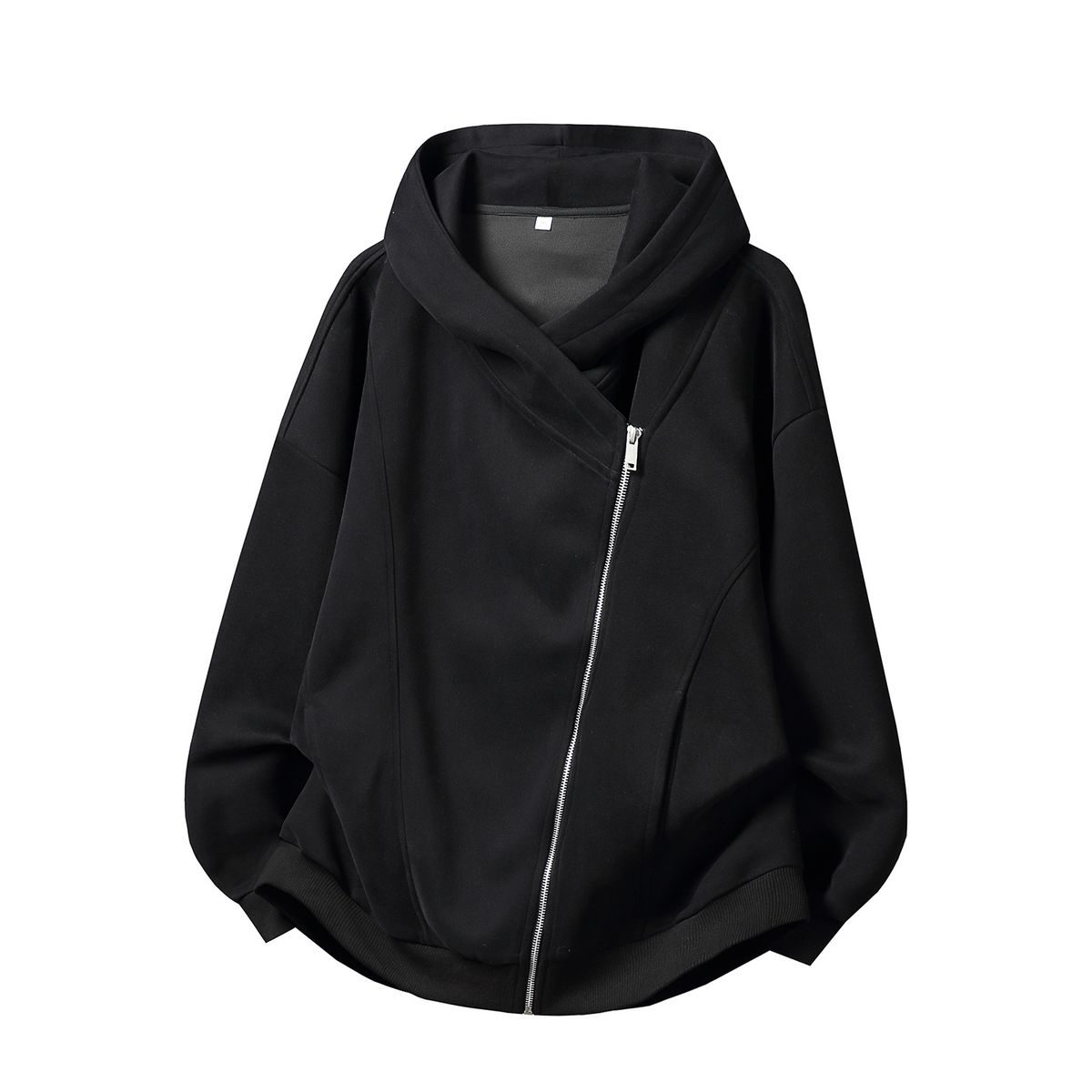 Monochrome Man- Diagonal Zipper Cardigan Hooded Sweatshirt Men's Autumn And Winter Heavyweight American Style Short Wide Silhouette_viptrois.com