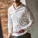 Men’s Classic Long-Sleeve Polo Shirt – Breathable Poly-Cotton Blend, Relaxed Fit For Casual & Smart Wear (S-XXXL, Black/White/Amber)_viptrois.com