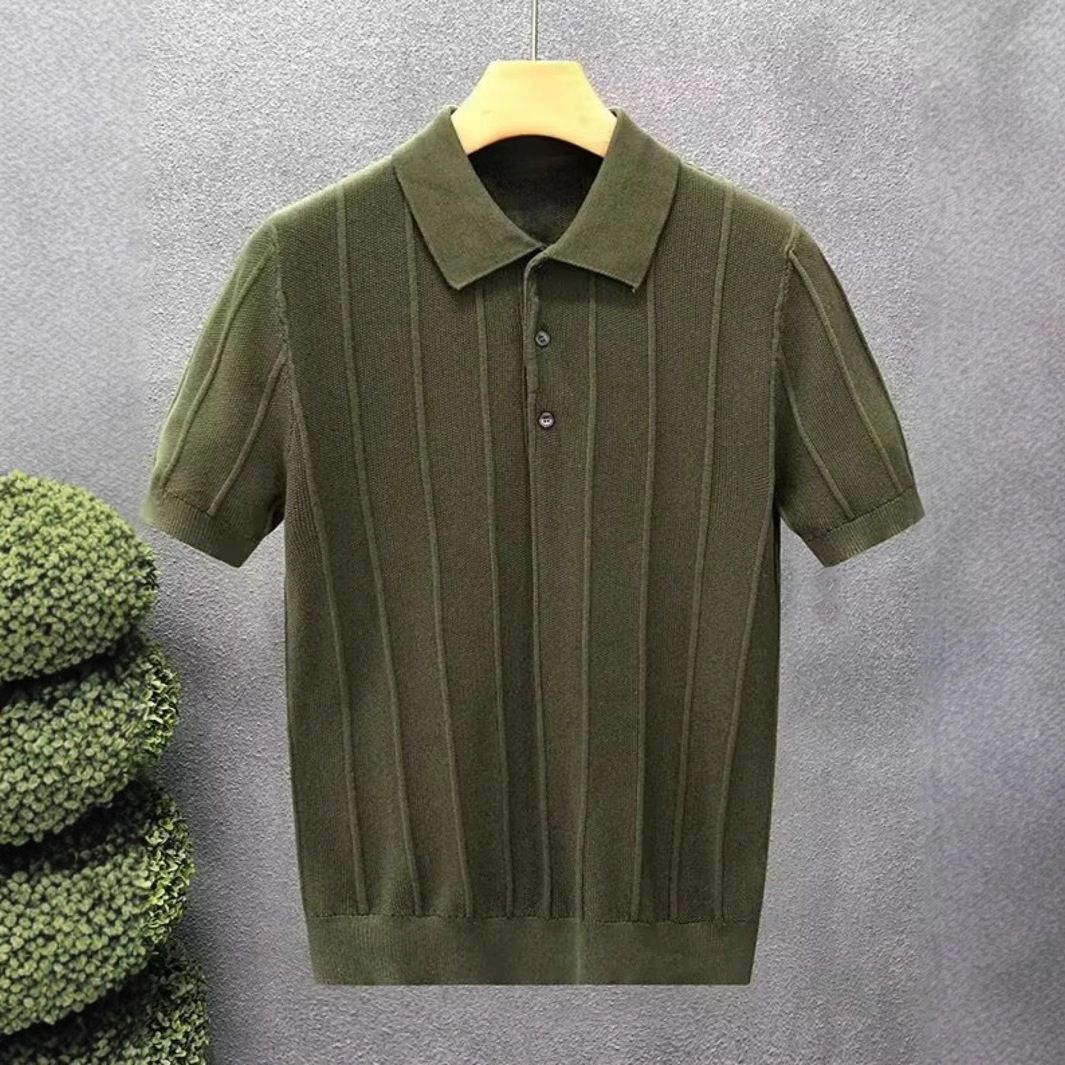 Men's Retro Knit Polo Shirt – Lightweight Short-Sleeve Casual Top For Spring & Summer (Classic Colors, Relaxed Fit, Breathable Polyester)_viptrois.com