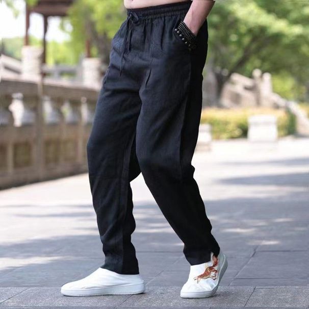Men's Clothing Pure Linen Casual Pants Loose Large Size Skinny Harem Pants Summer Ultra Thin Retro Pants_viptrois.com