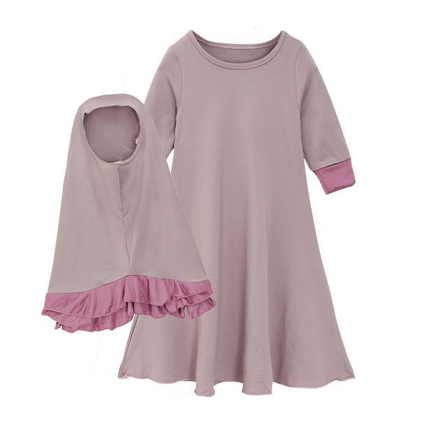 Kids’ Clothing Girls' spring and autumn long sleeved color blocked ruffled lace dress + bow headscarf two piece children's clothing set_viptrois.com