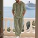 Men's Casual Linen Suit American Style Autumn Loose Fit Hooded Henley Shirt Long Sleeved Trousers Set_viptrois.com