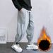 Men's Streetwear Cargo Joggers - Fleece-Lined Drawstring Pants With Utility Pockets, Hip-Hop & Casual Winter Trousers (Black/Grey, Sizes M-8xl)_viptrois.com