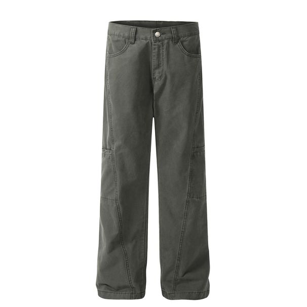 Heavy-duty Washed Vintage Loose Jeans Street Style Men's Straight With Pockets Cargo Wide-leg Dad Pants_viptrois.com