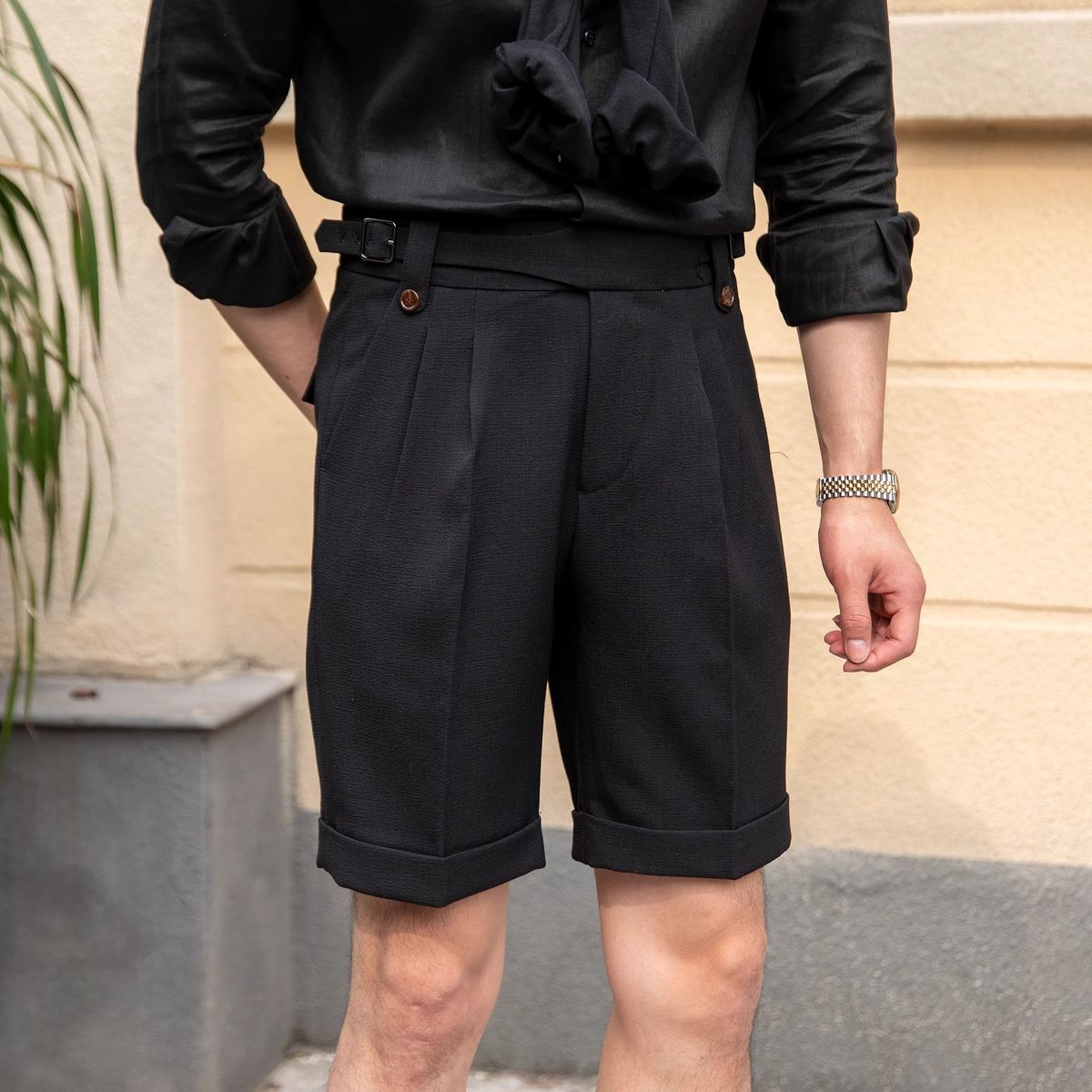 Italian Naples Trousers Men's Summer Short Suit Trousers Gurga Retro Temperament Dark Gray Shorts_viptrois.com