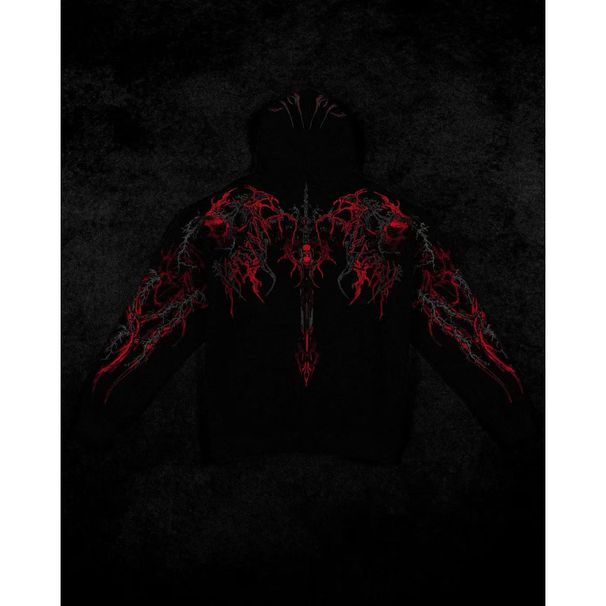 Men's Clothing Trendy Brand Printed Jacket, Retro Street Top,Dark Style Hooded Sweatshirt For Men, European And American Large Size Sweatshirt_viptrois.com