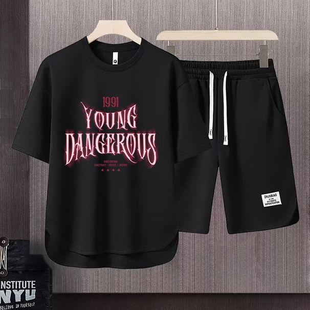 Men's Clothing 2024 Waffle Casual Summer Suit Men's Loose Teen Short sleeved T shirt Shorts Handsome Two piece Suit_viptrois.com