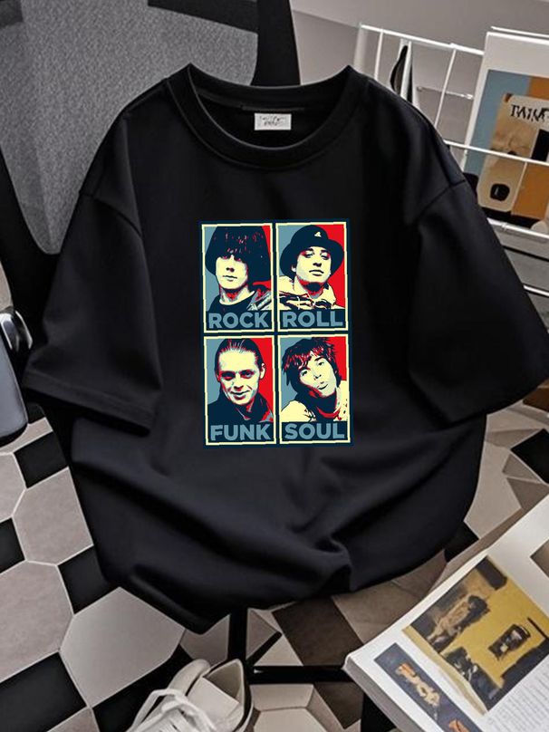 The Stone Roses Rock Roll Funk Soul White Cotton Shirt KT95433 Stretched Streetwear Top For Everyday Wear Fashion Summer Stylish Slightly Unisex_viptrois.com