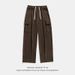 Men's Clothing Japanese Corduroy Casual Pants 2025 Spring Retro Loose Workwear Pocket Hem Pleated Design Trousers_viptrois.com