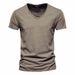 2025 Summer Popular Men's New Pure Color Slub Cotton V-neck Short-sleeved Shirt_viptrois.com