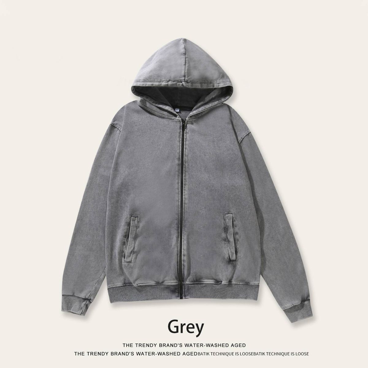 Men's Heavyweight Washed Cotton Zip-Up Hoodie – Vintage American Style Oversized Cardigan_viptrois.com