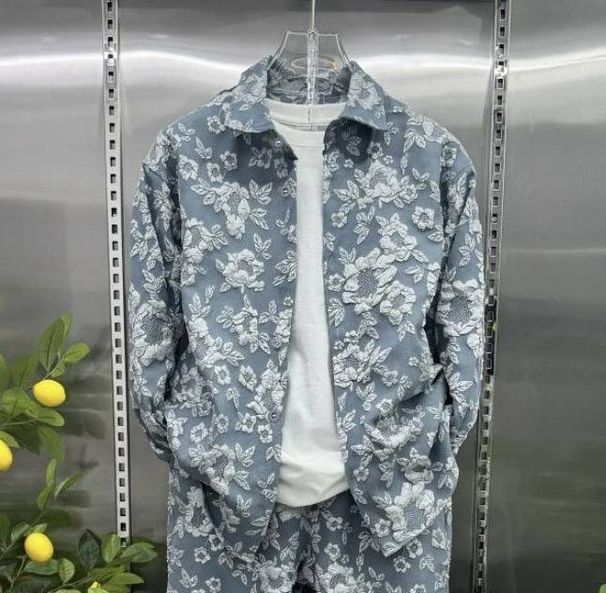 Men's Clothing Autumn New Three Dimensional Relief Jacquard Shirt Fashion Slim Trousers Two Piece Suit Men's Trendy Brand Casual Sports Suit_viptrois.com