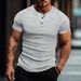 Men's Summer Striped Henley Knit Shirt – Athletic Stretch Fit (Breathable, Moisture-Wicking, 7 Classic Colors, Extended Sizes)_viptrois.com
