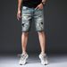 Men's Clothing Denim Shorts Summer Thin Loose Trendy Breeches Ripped Casual Five Point Mid Length Pants_viptrois.com