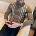 Men's Clothing Men's Slim Fit Retro Stripe Knit Sweater – British-Inspired Contrast Trim, Breathable Polyester Blend For Business Casual_viptrois.com
