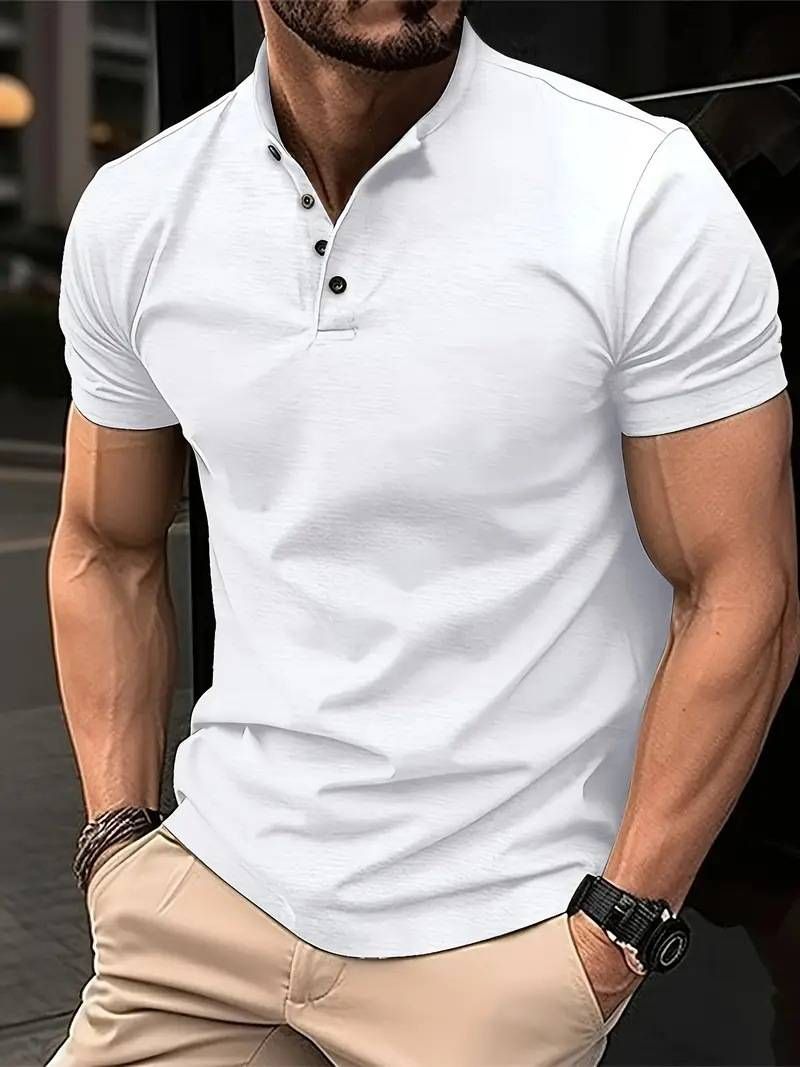 2025 Summer T-shirt Men's Button-down Henry Collar Polo Shirt_viptrois.com