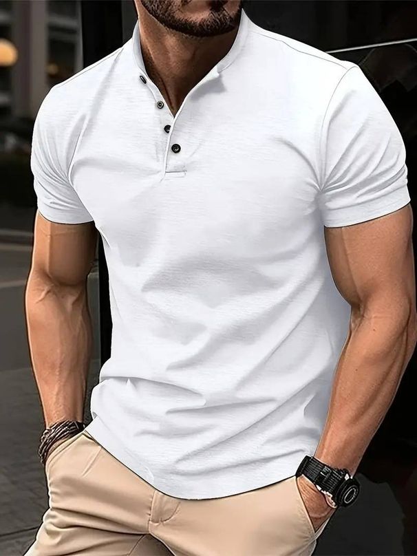2025 Summer T-shirt Men's Button-down Henry Collar Polo Shirt_viptrois.com