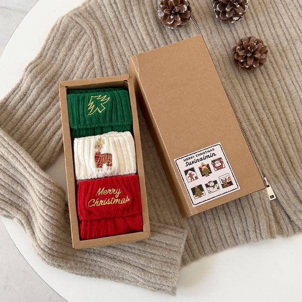 Christmas Stockings, Children's Autumn And Winter Cute Mid Tube Socks, Big Red New Year Cotton Socks, Cute Embroidery Cartoon I Trendy Socks_viptrois.com