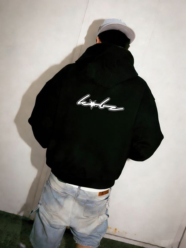 Spring Streetwear Hoodie Cotton Blend Oversized Pullover With Bold Letter Print For Urban Fashion_viptrois.com