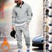 Men's Heavyweight Fleece Lined Sweatshirt And Sweatpants Set Casual Workwear Loose Stand Collar_viptrois.com