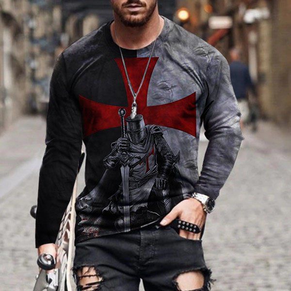 Men's New Paladin Printed Round Neck Long Sleeve T-shirt_viptrois.com