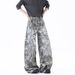 Star Camo Print Vintage Washed Jeans For Men – Loose-Fit Distressed Denim Pants With Retro Streetwear Style_viptrois.com