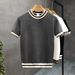 Men's Clothing Summer Comfortable Cool And Breathable Strong Twist Jacquard Texture Contrast Color Knitted T Shirt_viptrois.com