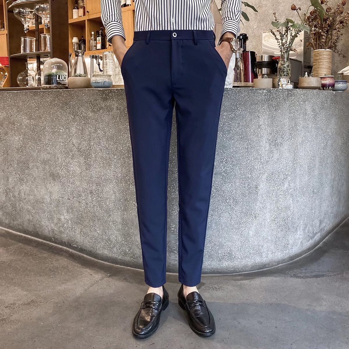 Men's Clothing Spring new men's casual pants Korean style slim straight trend fashion drape trousers men's versatile nine point pants_viptrois.com