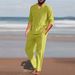 Men's Clothing Casual Solid Color Pocket Elastic Cotton And Linen Suit_viptrois.com