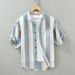 Men's Clothing New Summer Shirt Fresh Literary Stripes Loose Casual Half Length Short Sleeved Shirt_viptrois.com