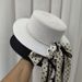 High Quality French Hat Hepburn Style Summer Sunshade Korean Elegant Polka Dot Ribbon Pearl Flat Top For Outing Small Fresh_viptrois.com