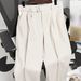 Men's Clothing Ice Silk Casual Pants High Street Handsome Trendy Black Summer Straight Mopping Suit Pants_viptrois.com