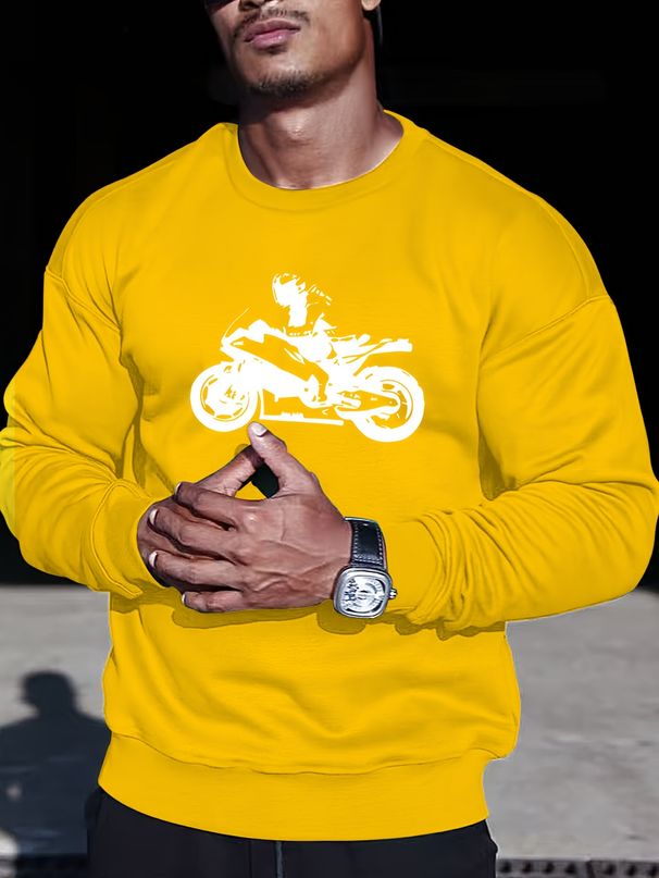 Men's Loose Casual And Fashionable Motorcycle Racing Print Round Neck Long Sleeved Sweatshirt Suitable For Autumn And Winter Wear_viptrois.com