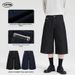 LKTM Men's Minimalist Wide Leg Cropped Jeans Loose Fit Raw Denim Unisex Cleanfit Shorts_viptrois.com