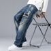 Men's Autumn New Ripped Jeans Patch Loose Straight Wide Leg Trendy Casual Men's Pants_viptrois.com