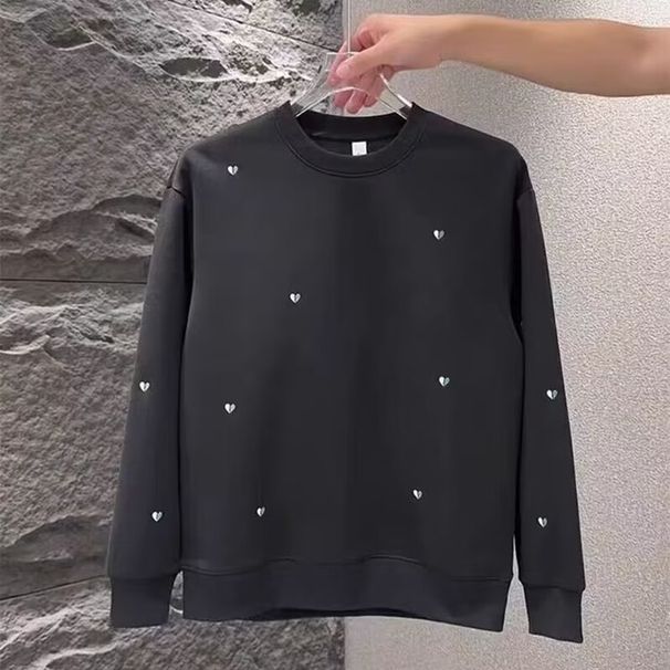 Men's Clothing Men's Long Sleeve Crewneck Sweatshirt With Heart Embroidery - Casual Loose Fit Korean Style Pullover For Spring & Autumn_viptrois.com