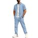 Men's Clothing Men's Summer New Solid Color Jacquard Cardigan Short Sleeved Jacket Trousers Casual Suit_viptrois.com