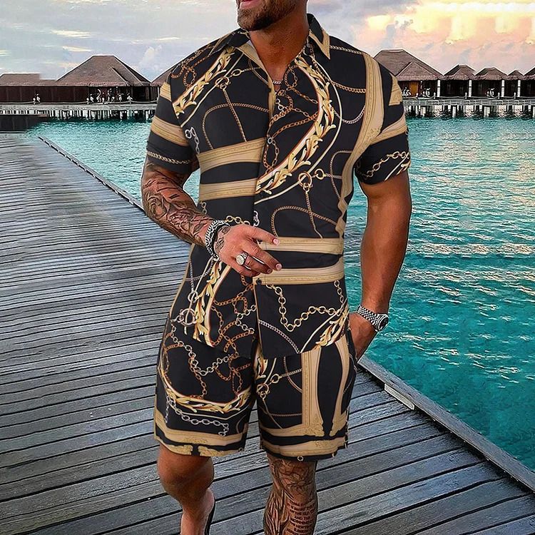 Men's Clothing Summer New Fashion 3D Printing Casual Shirt Shorts Suit Large Size_viptrois.com