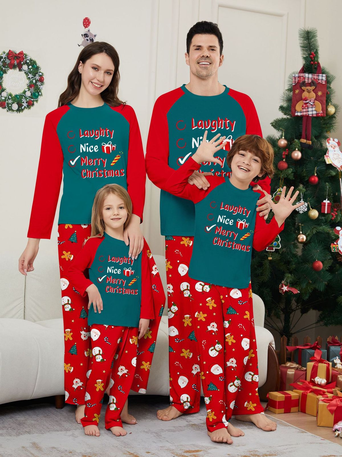 Christmas snowman gingerbread man letters Christmas family suit printed homewear sleep_viptrois.com
