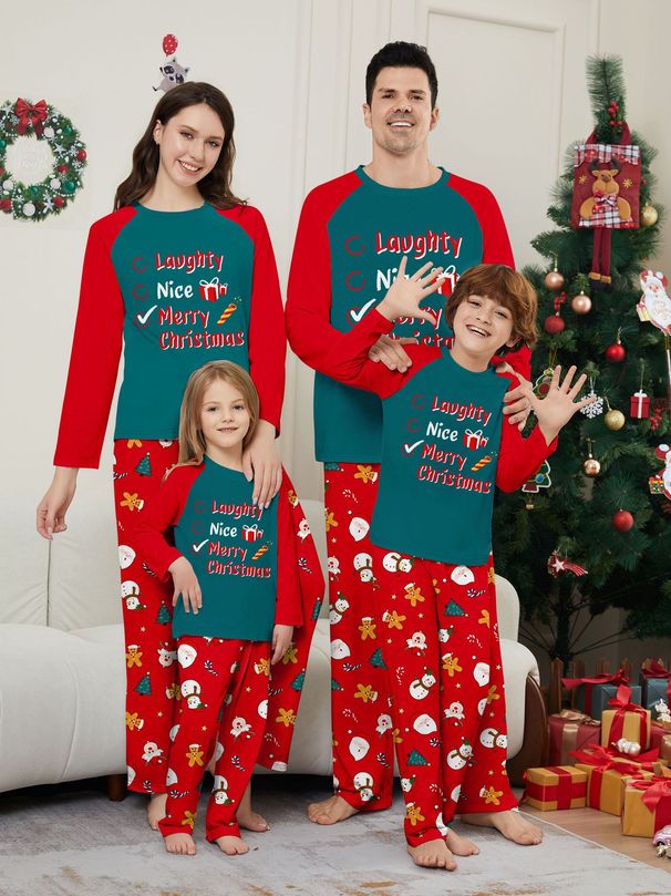 Christmas snowman gingerbread man letters Christmas family suit printed homewear sleep_viptrois.com